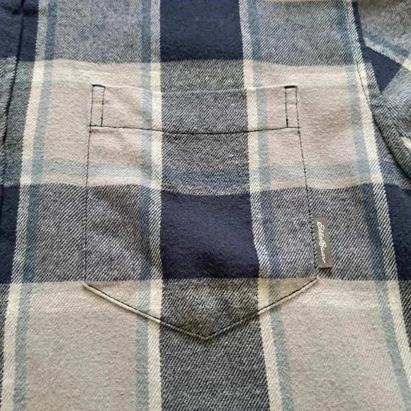 Eddie Bauer Flannel Shirt Blue Grey Plaid Men's Medium Button Up Shirt - Picture 9 of 12
